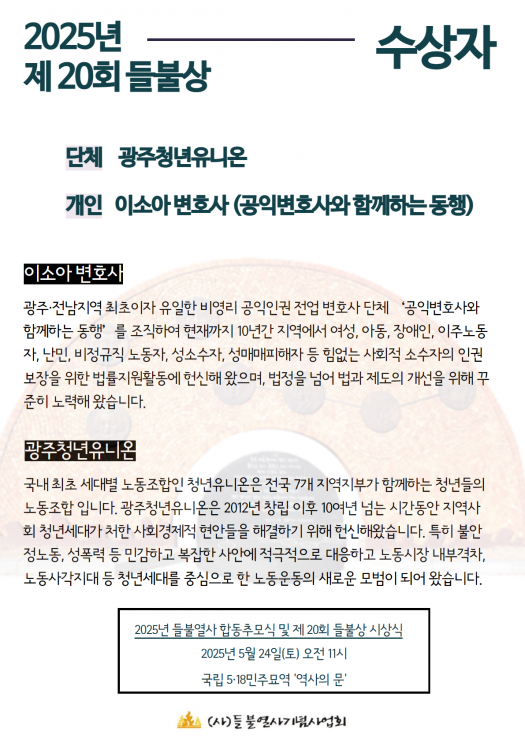 20회들불상 수상자발표